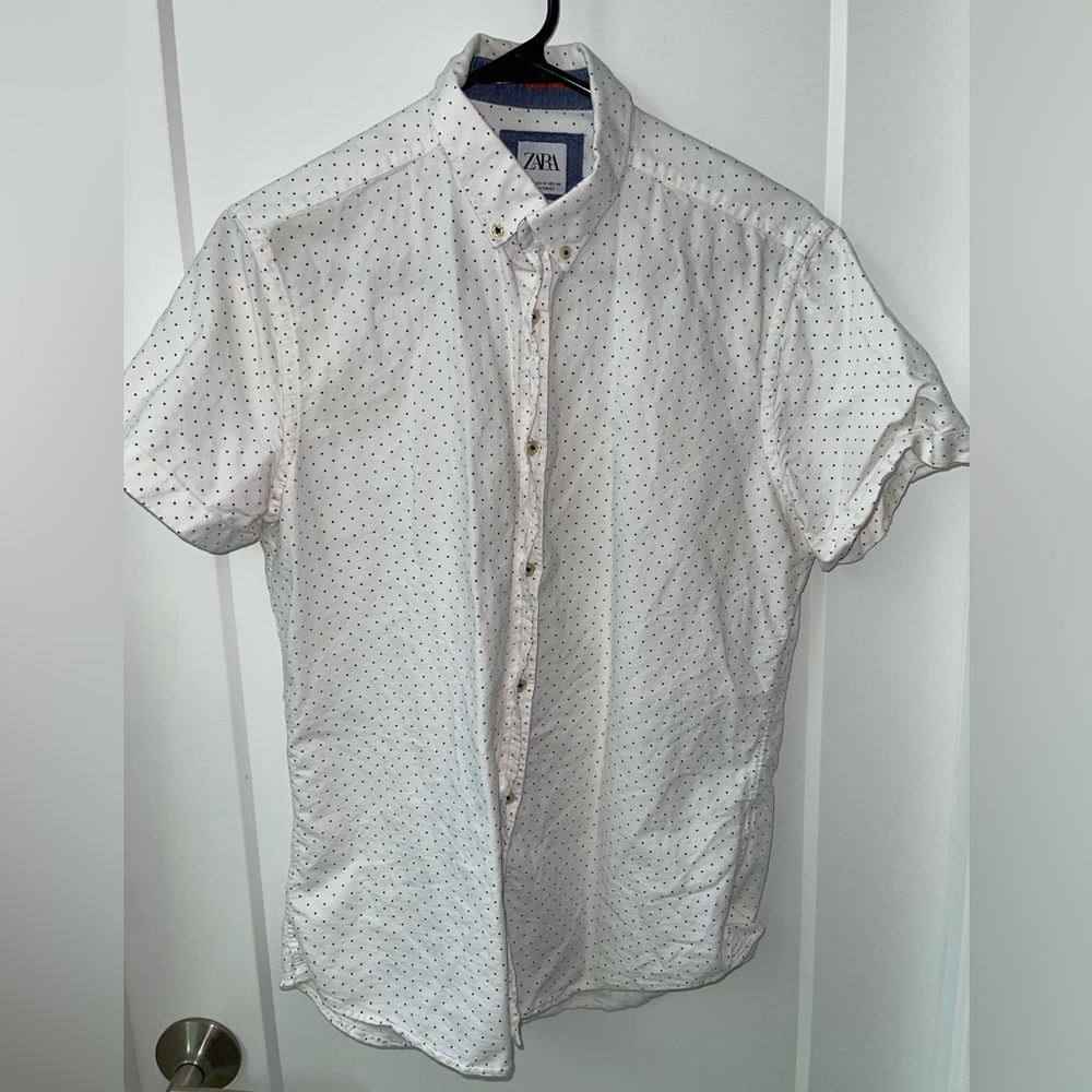 Zara Men's White Shirt with Black Dots
